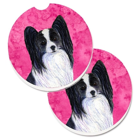 Carolines Treasures Pink Papillon Set of 2 Cup Holder Car Coaster SS4781-PKCARC